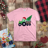 Christmas Children Toddler Shirts/ Green Plaid Tractor And Wooden Cart With Christmas Tree Holiday toddler T-Shirts