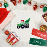 Christmas Children Toddler Shirts/ Green Plaid Tractor And Wooden Cart With Christmas Tree Holiday toddler T-Shirts