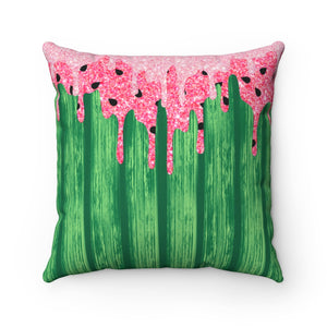 Watermelon Throw Pillow/ Watercolor Summer Glam Glitter Pink Drips Summer Décor