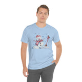 Christmas Shirts/ Watercolor Snowman And Bird With Blue Snowflakes Pajama Winter T shirts