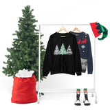 Christmas Sweatshirt/ Watercolor 3 Pine Trees Black And White Deer/ Green Holly Leaves Pajama Winter Fleece Sweater