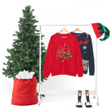 Christmas Cardinal Sweatshirt/ Red Cardinal With Pine Tree Branches, Holly And Poinsettia Winter Holiday Fleece Sweater