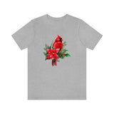 Christmas Shirts/ Red Cardinal With Pine Tree Branches, Holly And Poinsettia Winter Holiday T shirts