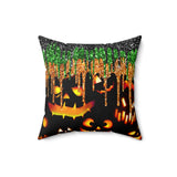 Halloween Throw Pillow/ Spooky Jack O Lanterns With Purple And Green Glitter Imaged Drips Decor