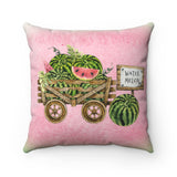 Watermelon Throw Pillow/ Watercolor Pink Green Watermelon Harvest Farmhouse Wood Cart Sign Summer Décor