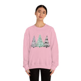 Christmas Sweatshirt/ Watercolor 3 Pine Trees Black And White Deer/ Green Holly Leaves Pajama Winter Fleece Sweater
