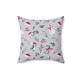 Christmas Pillow/ Watercolor Cute Penguins, Snowmen, Mistletoe and Winter Stems Watercolor Pattern Holiday Décor
