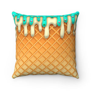 Ice Cream Throw Pillow/ Ice Cream Drip Waffle Cone Mint And Vanilla With Sprinkles Summer Décor