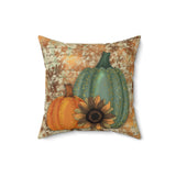 Autumn Fall Pillow/ Watercolor Teal And Orange Pumpkins With Sunflower Decor