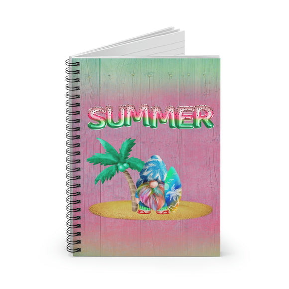 Summer Gnome Journal/ Watermelon Foil Balloons And Tie Dye Beach Surfing Gnome With Palm Tree Summer Notebook/ Diary Gift