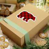 Christmas Stickers/ Red Buffalo Plaid Country Winter Bear Laptop Decal, Planner, Journal Vinyl Stickers