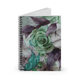 Rose Journal/ Watercolor Green Rose Purple Leaves Teal Butterfly Fantasy Notebook/ Diary Gift