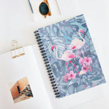 Pink Flamingos Journal/ Tropical Leaves Hibiscus Flowers Coastal Tropical Summer Notebook/ Diary Gift