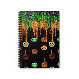 Halloween Journal/ Caramel Decorated Candy Apples With Glitter Imaged Green, Orange And Black Drips Notebook/ Diary Gift