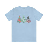 Christmas Shirts/ Watercolor 3 Pine Trees Stripe, Holly Leaves, Snowflakes T shirts