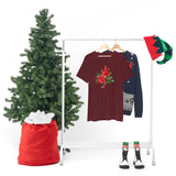 Christmas Shirts/ Red Cardinal With Pine Tree Branches, Holly And Poinsettia Winter Holiday T shirts