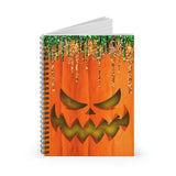 Halloween Journal/ Evil Jack Olantern Pumpkin With Green, Black And Orange Glitter Imaged Drips Notebook/ Diary Gift