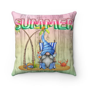 Summer Gnome Throw Pillow/ Watermelon Foil Balloons And Beach Gnome With Palm Trees Summer Décor