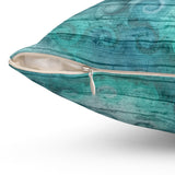 Nautical Throw Pillow/ Watercolor Shells And Waves On Sea Blue Wood Beach Décor/ Coastal Beach Pillow Gift