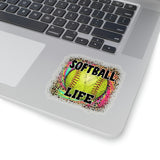 Softball Stickers/ Softball Life Neon Leopard Print Laptop Decal, Planner, Journal Vinyl Stickers