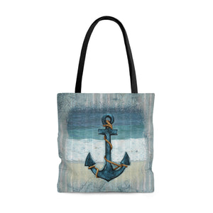 Nautical Tote Bag/ Ship Anchor, Blue Stripes And Map Coastal Tropical Large Beach Bag