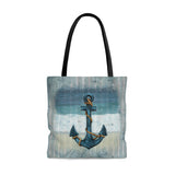 Nautical Tote Bag/ Ship Anchor, Blue Stripes And Map Coastal Tropical Large Beach Bag