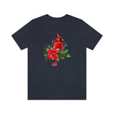 Christmas Shirts/ Red Cardinal With Pine Tree Branches, Holly And Poinsettia Winter Holiday T shirts