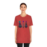 Christmas Shirts/ Watercolor Tie Dye Leopard Print Holiday Trees With Purple, Teal, Pink Bows T shirts