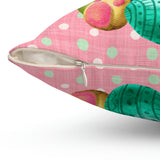 Easter Gnome Pillow/ Bunny Gnome With Tulips On Mint Polkadots And Watercolor Drips Spring Décor