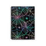 Halloween Journal/ Retro Neon Green, Pink And Blue Spiders And Webs Notebook/ Diary Gift