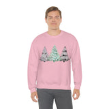Christmas Sweatshirt/ Watercolor 3 Pine Trees Black And White Deer/ Green Holly Leaves Pajama Winter Fleece Sweater