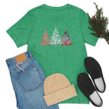 Christmas Shirts/ Watercolor 3 Pine Trees Stripe, Holly Leaves, Snowflakes T shirts