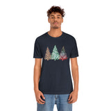 Christmas Shirts/ Watercolor 3 Pine Trees Stripe, Holly Leaves, Snowflakes T shirts