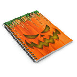 Halloween Journal/ Evil Jack Olantern Pumpkin With Green, Black And Orange Glitter Imaged Drips Notebook/ Diary Gift