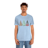 Christmas Shirts/ Watercolor 3 Pine Trees Stripe, Holly Leaves, Snowflakes T shirts