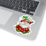 Christmas Stickers/ Holiday Sweater Hat Gnome With String Lights Laptop Decal, Planner, Journal Vinyl Stickers