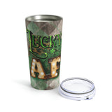 St. Patrick's Day Stainless Steel 20oz Tumbler/ Lucky AF Marquee Lights And Green Argyle On Wood Irish Travel Mug Gift