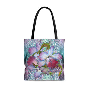 Floral Tote/ Purple Floral Orchids Glitter Glam Large Bag