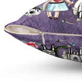 Halloween Throw Pillow/ Spooky Moon Cute Watercolor Voodoo Dolls And Black Magic Spells Cat Decor