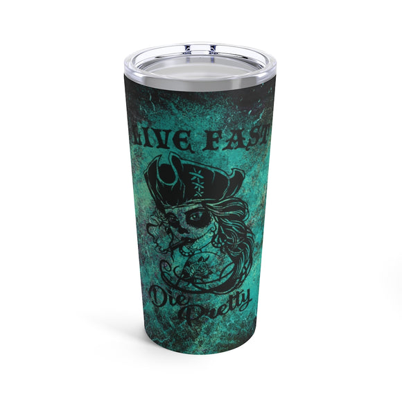 Pirate Sugar Skull Stainless Steel 20oz Tumbler/ Gothic Grunge Live Fast Die Pretty Travel Mug Gift