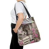Floral Tote/ Watercolor Cottage Pink Flower Shop Large Bag