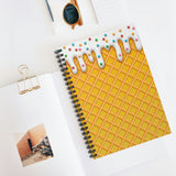 Ice Cream Journal/ Ice Cream Drip Waffle Cone Vanilla With Rainbow Sprinkles Summer Notebook/ Diary Gift