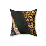 Halloween Throw Pillow/ Glam Brushstrokes Green, Gray And Leopard Print Decor