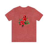 Christmas Shirts/ Red Cardinal With Pine Tree Branches, Holly And Poinsettia Winter Holiday T shirts