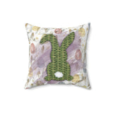 Easter Pillow/ Green Wicker Easter Bunny Rabbit With Watercolor Decorated Easter Eggs Spring Décor