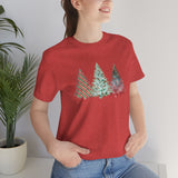 Christmas Shirts/ Watercolor 3 Pine Trees Stripe, Holly Leaves, Snowflakes T shirts
