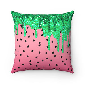 Watermelon Throw Pillow/ Watercolor Summer Glam Glitter Green Drips Summer Décor