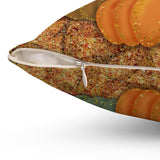 Autumn Fall Pillow/ Watercolor Teal, Chestnut And Orange Pumpkins With Rust Fall Leaves Decor