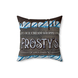 Christmas Pillow/ Retro Vintage Frosty’s Ice Cream Shoppe Blue Candy Stripe Sign With Chocolate Drips Holiday Décor