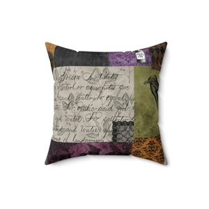 Halloween Throw Pillow/ Gothic Medieval Spooky Apothecary Purple And Orange Patchwork Decor